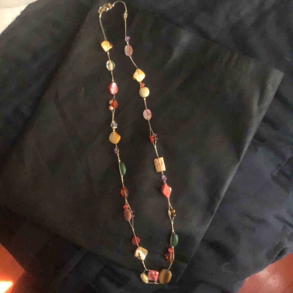 Gold necklace with assorted multicolor gemstones